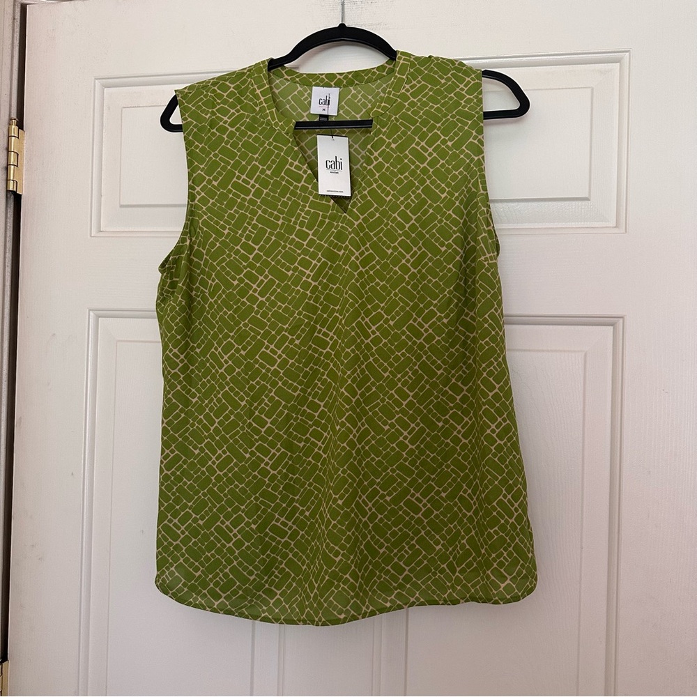 CAbi Olive Green Geometric Sleeveless Blouse